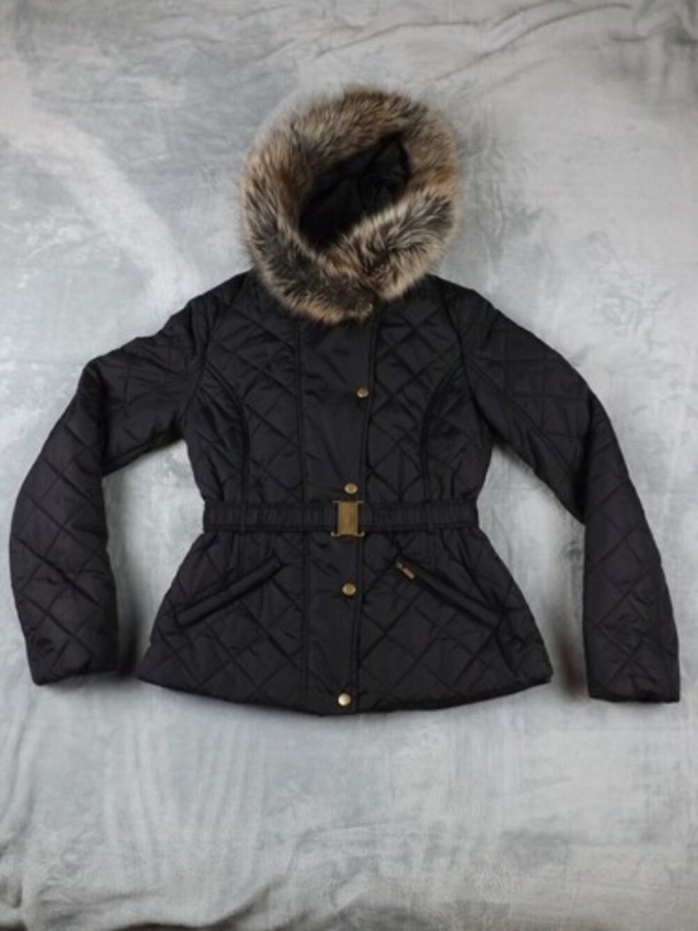 Women's Express Faux Fur Hooded Jacket black Small
